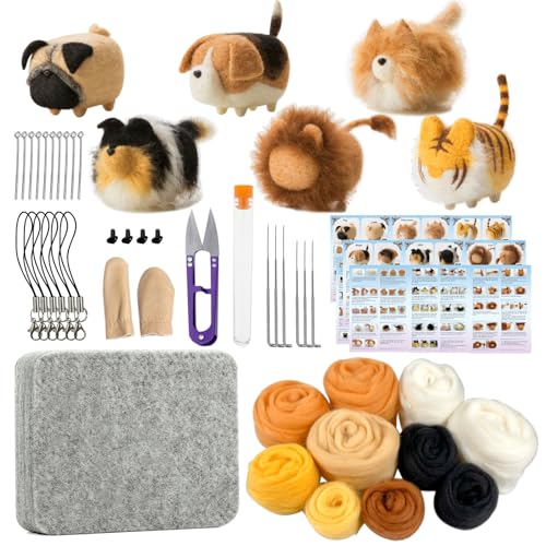 Nadelfilz-Set, DIY Handwerk für Erwachsene und Frauen, Hobby-Set mit Filzbedarf, Filznadeln, Filzwolle und Werkzeuge für Anfänger, Erwachsenen-Bastelsets, Tier-Set, 6 Stück von ZygoFelts