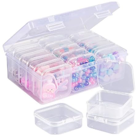 Zyiphor Aufbewahrungsbox 15 Stück Mini Container 5,5 x 5,5 x 2 cm Sortierbox Kunststoff Box mit Deckel Transparente Box für Schmuck Pillen Bastelbedarf von Zyiphor
