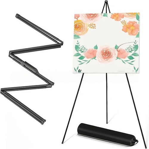 Tragbare Klappstaffelei, ausgewählter Ständer für Hochzeitsschilder, verstellbar, 160 cm hoch, Metall-Poster-Staffelei, zusammenklappbares Stativ für Präsentation, Hochzeit, Malerei (schwarz) von Zykphao