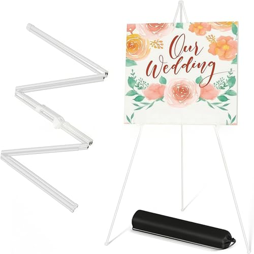 Tragbare Klappstaffelei, ausgewählter Ständer für Hochzeitsschilder, verstellbar, 160 cm hoch, Metall-Poster-Staffelei, zusammenklappbares Stativ für Präsentation, Hochzeit, Malerei (weiß) von Zykphao