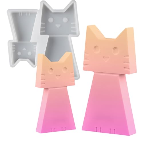 2 Stück Silikonform GießForm Katze, Silikonformen Gießformen Katze, Epoxidharz Formen Katzen, 3D Silikonform Katze Gips Zum GießEn Kerzenform Tiere Formen, für Kunsthandwerk, Kunst Handwer von Zyluniy