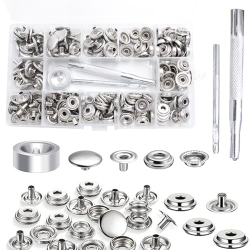 200 Stück Snap Fastener Kit, 15mm Heavy Duty Canvas Snap Button Edelstahl Presse Stud Cap mit 3 Einstellungswerkzeuge für Bootstasche,Leder,DIY Craft von Zyluniy