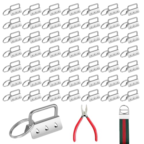 50 Stück Schlüsselband Rohlinge, 32mm Schlüsselanhänger Hardware Set, Klemmverschluss mit Schlüsselring und 1 Falzzange, Schlüsselband Rohlinge für DIY Lanyards, Armbänder, Silber von Zyluniy