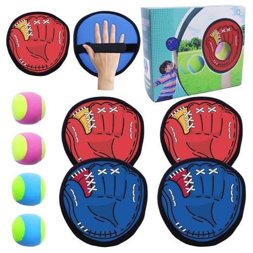 Klettballspiel Outdoor Spiele für Kinder Strandspielzeug Strandspiele Wurfspiel Kinder Klettball Fangballspiel Outdoor Gartenspielzeug 3 4 5 6 7 8 9 Jahre Mädchen Junge Geschenke, 4Fangscheiben+4Bälle von Zyluniy