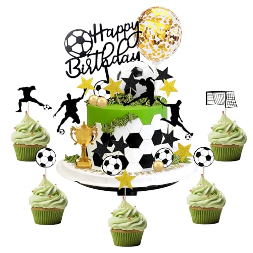 Tortendeko Fussball, Fussball Cupcake Topper, Fussball Muffin Deko, Fussball Party Tortenaufleger, Deko Set für Männer Junge Fußball Sport Thema Geburtstag Party Suppplies von Zyluniy
