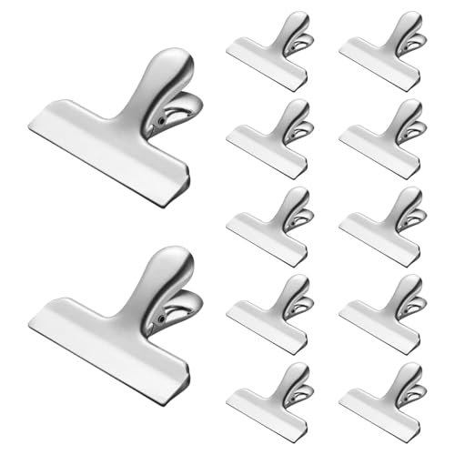 Zyluniy 12 Stück Verschlussklammern aus rostfreiem Edelstahl, 78mm Edelstahl Bag Clips, Breite Metall Clips, Metallklammern für Tags Taschen, Geschäfte, Foto, Küche und Büro von Zyluniy