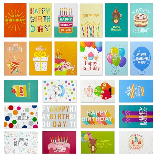 Zyluniy 24 Stück Geburtstagskarten Set mit Umschlag, Geburtstagskarte Klappkarten Grußkarten Geburtstag Glückwunschkarte Set Birthday Card mit Briefumschläge Postkarten für Geburtstag Freunde Familie von Zyluniy