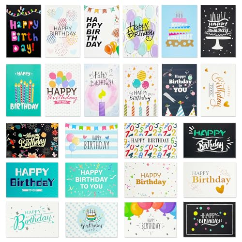 Zyluniy 24 Stück Geburtstagskarten Set mit Umschlag, Geburtstagskarte Klappkarten Grußkarten Geburtstag Glückwunschkarte Set Birthday Card mit Briefumschläge Postkarten für Geburtstag Freunde Familie von Zyluniy