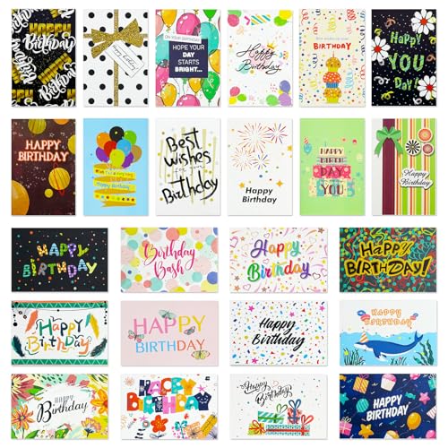 Zyluniy 24 Stück Geburtstagskarten Set mit Umschlag, Geburtstagskarte Klappkarten Grußkarten Geburtstag Glückwunschkarte Set Birthday Card mit Briefumschläge Postkarten für Geburtstag Freunde Familie von Zyluniy