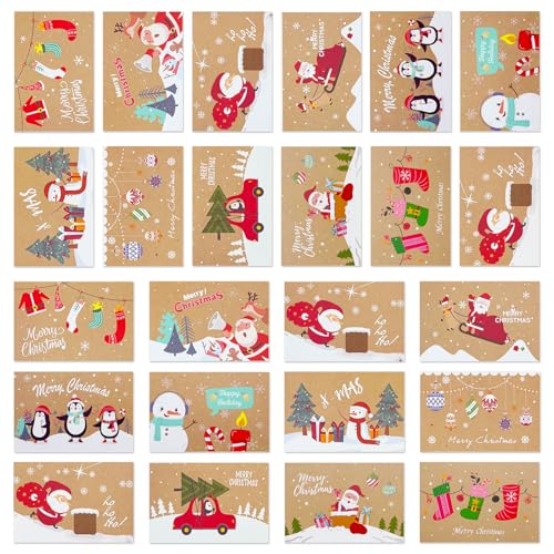 Zyluniy 24 Stück Weihnachtskarten mit Umschlag Set, Weihnachtskarte Klappkarten Grußkarten Glückwunschkarte Set Christmas Card mit Briefumschläge Weihnachtspostkarten für Weihnachten Freunde Familie von Zyluniy