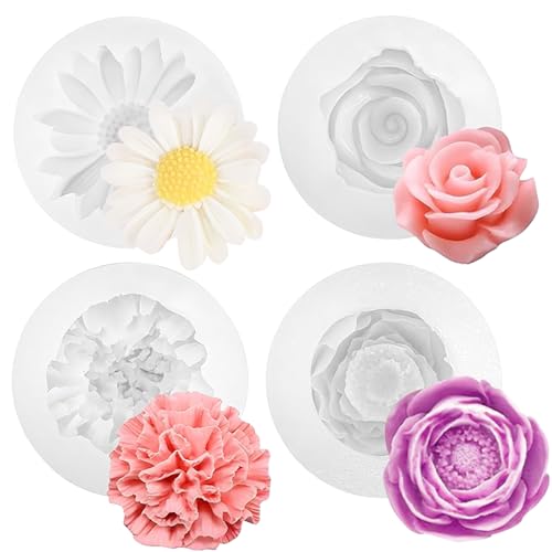 Zyluniy 4 Stück Rosen Kerzenform Silikon, Kerzen Formen Blumenform Kerzenformen Silikon, 3D Silikonform Kerzen, Pfingstrose Daisy Kerzenformen Gießform für DIY Handgefertigten Zyluniy 4 Stück Rosen Kerzenform Silikon, Kerzen Formen Blumenform Kerzenformen Silikon, 3D Silikonform Kerzen, Pfingstrose Daisy Kerzenformen Gießform für DIY Handgefertigten von Zyluniy