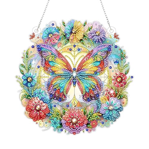 Zyluniy Diamond Painting Erwachsene Kinder,Diamond Painting Fensterbilder Anhänge mit Kette für Kreative Kunstwerke Wandbehang Kits für Fenster Wand Und Eingang Decor von Zyluniy