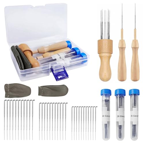 Zyluniy Nadelfilz Set, mit 36 Filznadeln in 3 Größen, Filzset für Wollhandwerk, Filzen Starterset Filznadeln Set zum Trockenfilzen, Filznadelgriff aus Holz, Wollfilzen, DIY Basteln für Anfänger von Zyluniy