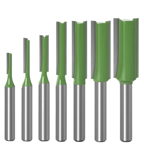 7-teiliges 2-Flöten-Fräser-Set for saubere gerade Holzbearbeitungswerkzeuge, Fräser-Set aus Wolframkarbid, Fräser, 1/4 Zoll, 6 mm Schaft für Spanplatten, Holzbearbeitung(7pcs 6.35mm Shank) von Zymjzbetic