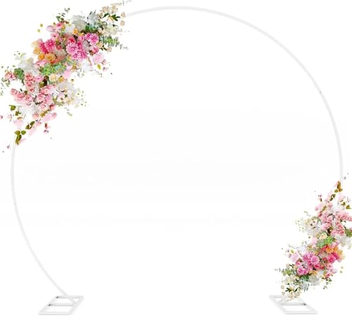 Hochzeit Gold Metall Rundbogen Hintergrund Blumenständer for Hochzeitsballons Rahmen Geburtstagsfeierbedarf Fotohintergrund für Abschlussfeier, Hochzeit, Geburtstagsparty(White,2.4x2.8m) von Zymjzbetic