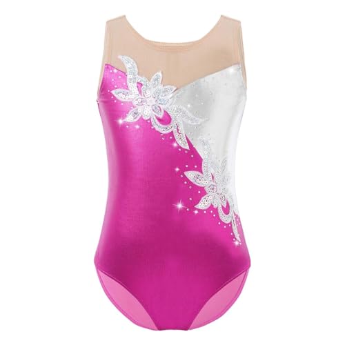 Mädchen Ballettanzug mit Rüschen, ärmellos, Netzstoff, mit Strasssteinen, for Tanzen, Gymnastik, Body, Tanzbekleidung, Eiskunstlauf, Performance-Kleidung für Tänzerinnen(Color3,6Y) von Zymjzbetic
