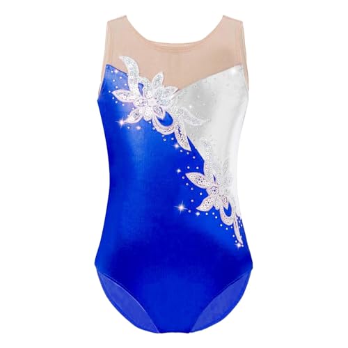 Mädchen Ballettanzug mit Rüschen, ärmellos, Netzstoff, mit Strasssteinen, for Tanzen, Gymnastik, Body, Tanzbekleidung, Eiskunstlauf, Performance-Kleidung für Tänzerinnen(Color4,8Y) von Zymjzbetic