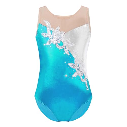 Mädchen Ballettanzug mit Rüschen, ärmellos, Netzstoff, mit Strasssteinen, for Tanzen, Gymnastik, Body, Tanzbekleidung, Eiskunstlauf, Performance-Kleidung für Tänzerinnen(Color5,14Y) von Zymjzbetic