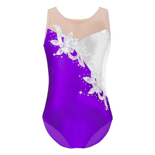 Mädchen Ballettanzug mit Rüschen, ärmellos, Netzstoff, mit Strasssteinen, for Tanzen, Gymnastik, Body, Tanzbekleidung, Eiskunstlauf, Performance-Kleidung für Tänzerinnen(Color6,16Y) von Zymjzbetic