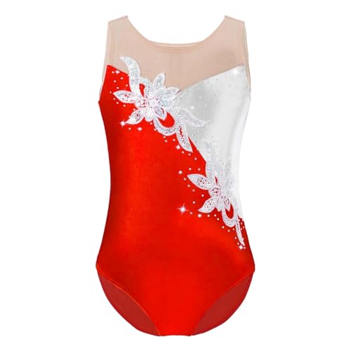 Mädchen Ballettanzug mit Rüschen, ärmellos, Netzstoff, mit Strasssteinen, for Tanzen, Gymnastik, Body, Tanzbekleidung, Eiskunstlauf, Performance-Kleidung für Tänzerinnen(Color7,6Y) von Zymjzbetic