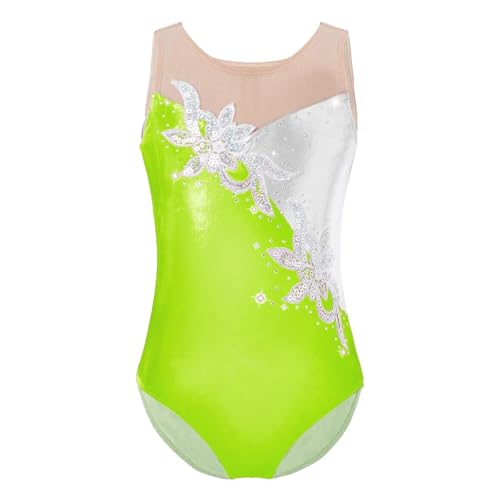 Mädchen Ballettanzug mit Rüschen, ärmellos, Netzstoff, mit Strasssteinen, for Tanzen, Gymnastik, Body, Tanzbekleidung, Eiskunstlauf, Performance-Kleidung für Tänzerinnen(Color9,14Y) von Zymjzbetic