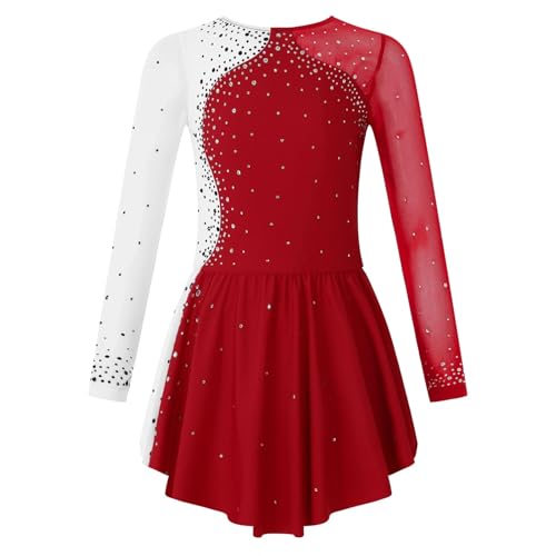 Strass Eiskunstlaufkleid for Mädchen, langärmelig, Netzstoff, Spleiß, Ballett, Tanz, Gymnastik, Trikot, Performance, Tanzkostüm für Tänzerinnen(Color1,6) von Zymjzbetic