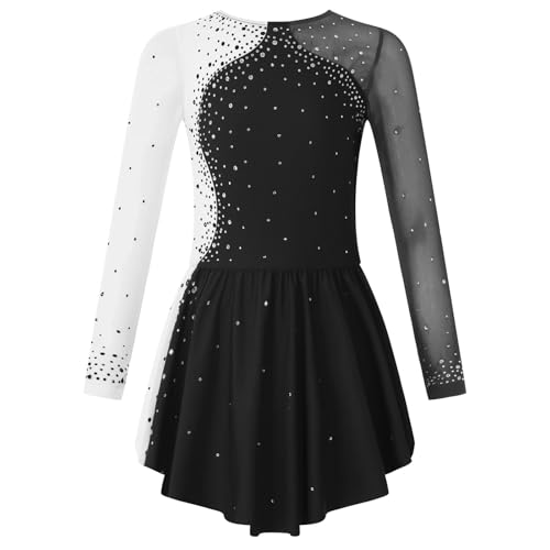 Strass Eiskunstlaufkleid for Mädchen, langärmelig, Netzstoff, Spleiß, Ballett, Tanz, Gymnastik, Trikot, Performance, Tanzkostüm für Tänzerinnen(Color2,14) von Zymjzbetic
