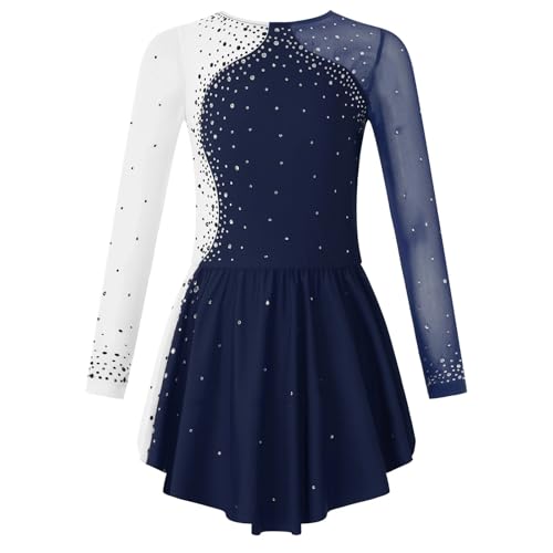 Strass Eiskunstlaufkleid for Mädchen, langärmelig, Netzstoff, Spleiß, Ballett, Tanz, Gymnastik, Trikot, Performance, Tanzkostüm für Tänzerinnen(Color3,8) von Zymjzbetic