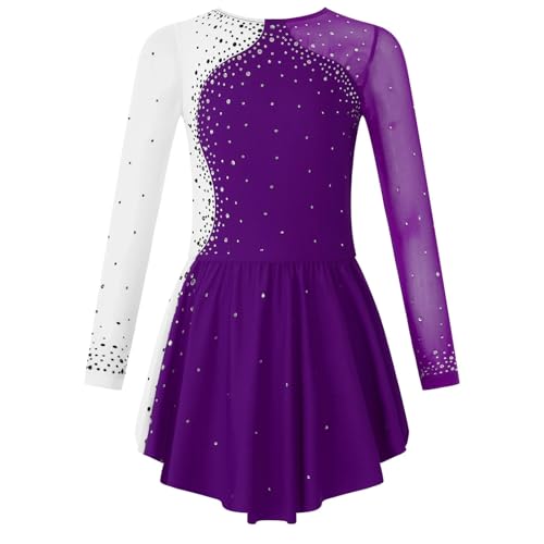 Strass Eiskunstlaufkleid for Mädchen, langärmelig, Netzstoff, Spleiß, Ballett, Tanz, Gymnastik, Trikot, Performance, Tanzkostüm für Tänzerinnen(Color4,6) von Zymjzbetic