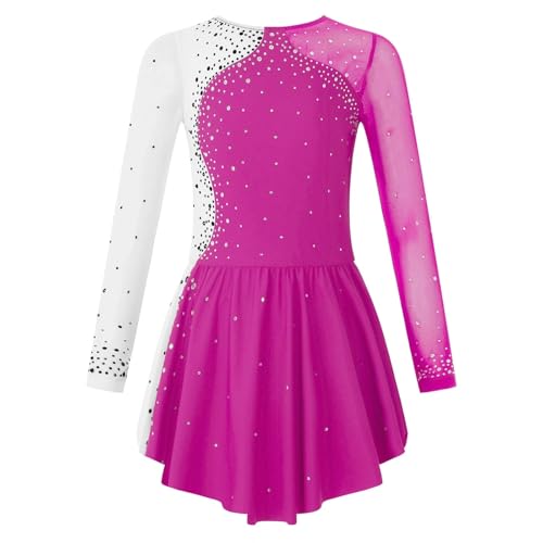 Strass Eiskunstlaufkleid for Mädchen, langärmelig, Netzstoff, Spleiß, Ballett, Tanz, Gymnastik, Trikot, Performance, Tanzkostüm für Tänzerinnen(Color5,16) von Zymjzbetic
