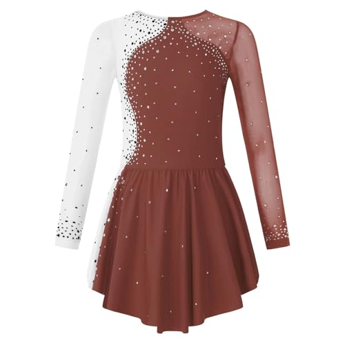 Strass Eiskunstlaufkleid for Mädchen, langärmelig, Netzstoff, Spleiß, Ballett, Tanz, Gymnastik, Trikot, Performance, Tanzkostüm für Tänzerinnen(Color6,8) von Zymjzbetic