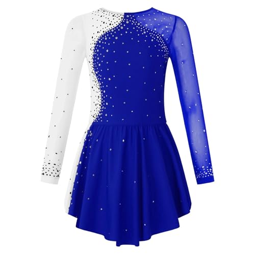 Strass Eiskunstlaufkleid for Mädchen, langärmelig, Netzstoff, Spleiß, Ballett, Tanz, Gymnastik, Trikot, Performance, Tanzkostüm für Tänzerinnen(Color7,8) von Zymjzbetic
