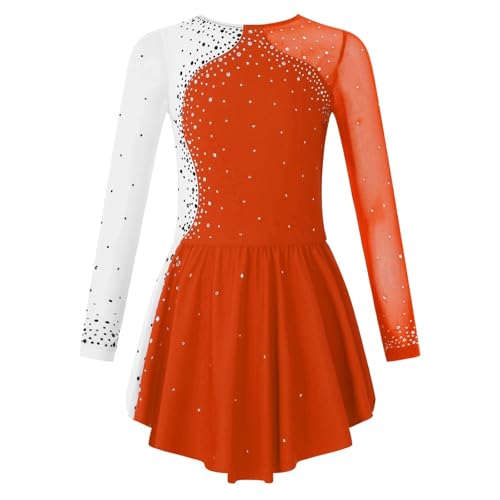 Strass Eiskunstlaufkleid for Mädchen, langärmelig, Netzstoff, Spleiß, Ballett, Tanz, Gymnastik, Trikot, Performance, Tanzkostüm für Tänzerinnen(Color8,8) von Zymjzbetic