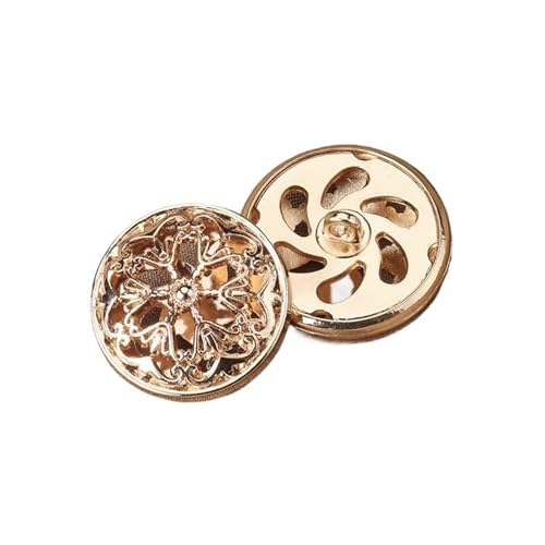 Zymjzbetic 10 Stück schöne Hohle Blumen-Ösenknöpfe, runde Metallknöpfe, Damen-Kleidungszubehör für Handarbeiten DIY Stricken Nähen(Gold,25mm) von Zymjzbetic