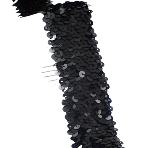 Zymjzbetic 2/5/10 Meter 45mm Pailletten Elastische Band Spitze Trim Stretch Band DIY Tanz Kleid Kleidung Dekoration Applique Nähzubehör für Näharbeiten(Black,5METERS_45MM) von Zymjzbetic
