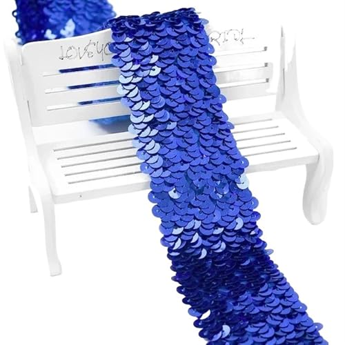 Zymjzbetic 2/5/10 Meter 45mm Pailletten Elastische Band Spitze Trim Stretch Band DIY Tanz Kleid Kleidung Dekoration Applique Nähzubehör für Näharbeiten(Blue2,5METERS_45MM) von Zymjzbetic
