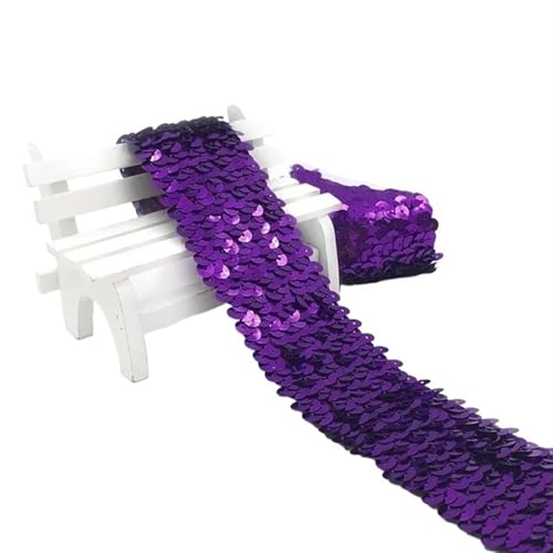 Zymjzbetic 2/5/10 Meter 45mm Pailletten Elastische Band Spitze Trim Stretch Band DIY Tanz Kleid Kleidung Dekoration Applique Nähzubehör für Näharbeiten(Dark Purple,5METERS_45MM) von Zymjzbetic
