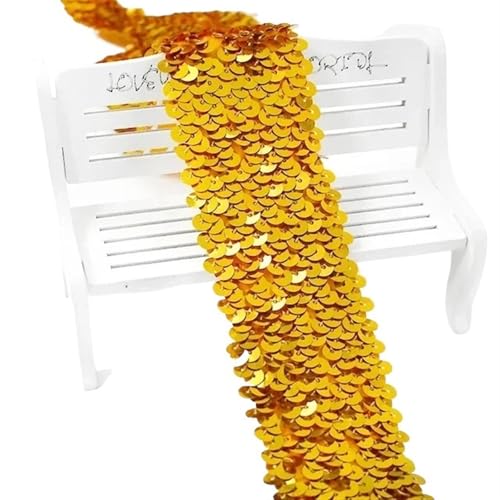 Zymjzbetic 2/5/10 Meter 45mm Pailletten Elastische Band Spitze Trim Stretch Band DIY Tanz Kleid Kleidung Dekoration Applique Nähzubehör für Näharbeiten(Gold,2METERS_45MM) von Zymjzbetic