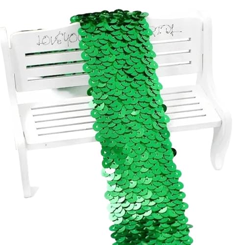 Zymjzbetic 2/5/10 Meter 45mm Pailletten Elastische Band Spitze Trim Stretch Band DIY Tanz Kleid Kleidung Dekoration Applique Nähzubehör für Näharbeiten(Green,10METERS_45MM) von Zymjzbetic
