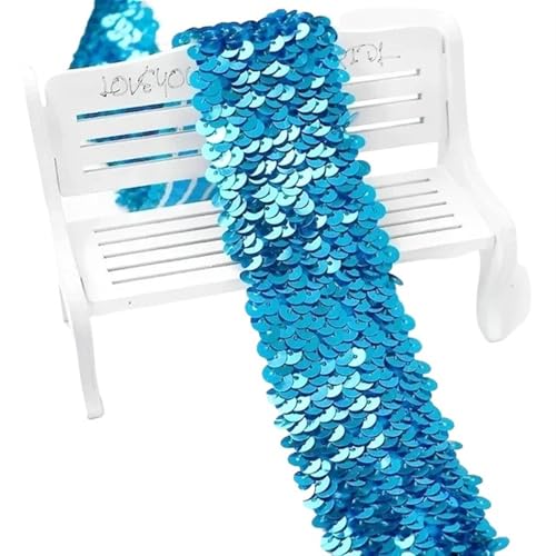Zymjzbetic 2/5/10 Meter 45mm Pailletten Elastische Band Spitze Trim Stretch Band DIY Tanz Kleid Kleidung Dekoration Applique Nähzubehör für Näharbeiten(Lake Blue,2METERS_45MM) von Zymjzbetic