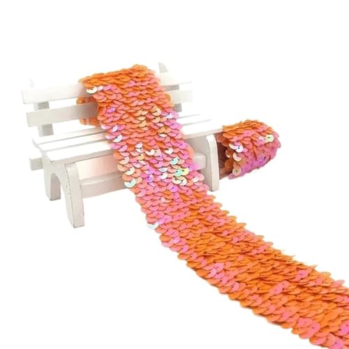 Zymjzbetic 2/5/10 Meter 45mm Pailletten Elastische Band Spitze Trim Stretch Band DIY Tanz Kleid Kleidung Dekoration Applique Nähzubehör für Näharbeiten(Orange,2METERS_45MM) von Zymjzbetic