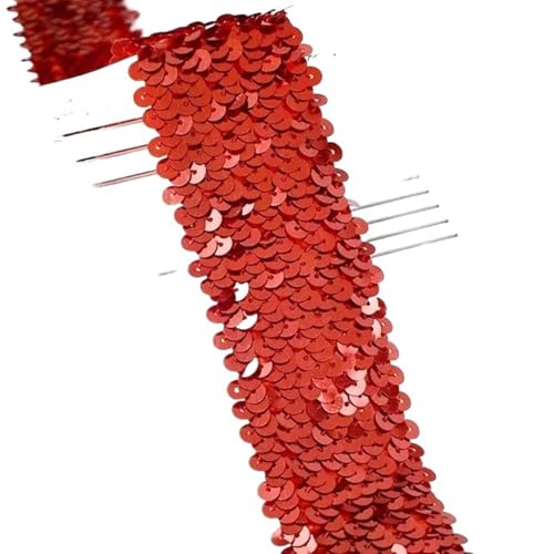 Zymjzbetic 2/5/10 Meter 45mm Pailletten Elastische Band Spitze Trim Stretch Band DIY Tanz Kleid Kleidung Dekoration Applique Nähzubehör für Näharbeiten(Red,5METERS_45MM) von Zymjzbetic