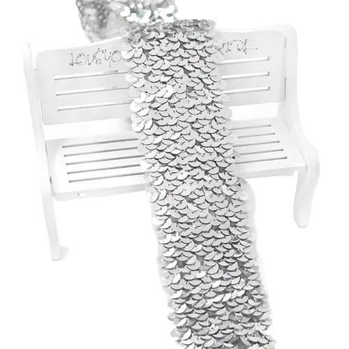 Zymjzbetic 2/5/10 Meter 45mm Pailletten Elastische Band Spitze Trim Stretch Band DIY Tanz Kleid Kleidung Dekoration Applique Nähzubehör für Näharbeiten(Silver,2METERS_45MM) von Zymjzbetic