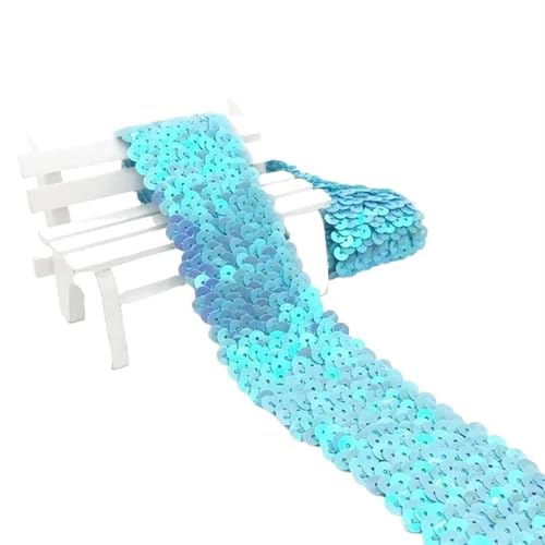 Zymjzbetic 2/5/10 Meter 45mm Pailletten Elastische Band Spitze Trim Stretch Band DIY Tanz Kleid Kleidung Dekoration Applique Nähzubehör für Näharbeiten(Sky Blue,2METERS_45MM) von Zymjzbetic