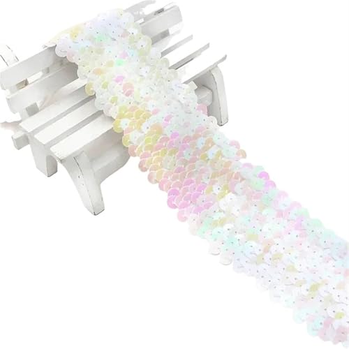 Zymjzbetic 2/5/10 Meter 45mm Pailletten Elastische Band Spitze Trim Stretch Band DIY Tanz Kleid Kleidung Dekoration Applique Nähzubehör für Näharbeiten(White,10METERS_45MM) von Zymjzbetic
