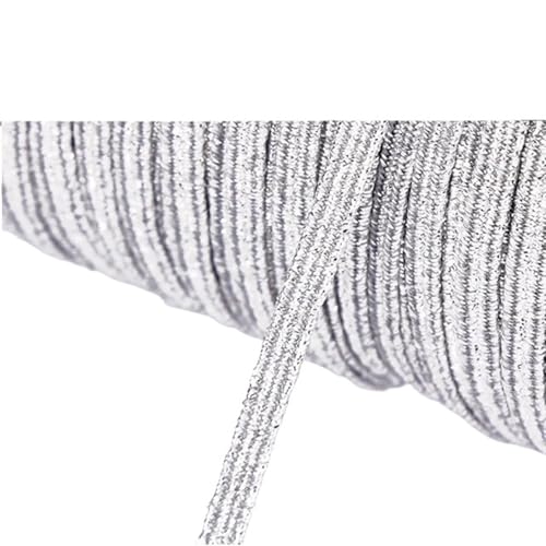 Zymjzbetic 200–100 Yards 6 mm Bunte hochelastische Gummibänder, breites elastisches Seilkabel for Basteln, elastisches Seilband, Spitzenbesatz, Nähen, DIY für Näharbeiten(Silver,6mm 200yards) von Zymjzbetic
