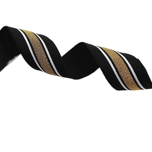 Zymjzbetic 40 mm Dickes, gestreiftes Gummiband, Breite: flach, aus Polyesterfaser, elastisches Gurtband, DIY-Heimgürtel, Rockgürtel, Nähzubehör für Näharbeiten(Black gold2,1 Meters) von Zymjzbetic