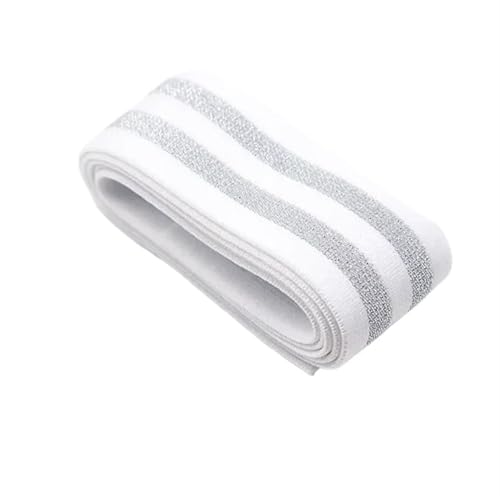 Zymjzbetic 40 mm Dickes, gestreiftes Gummiband, Breite: flach, aus Polyesterfaser, elastisches Gurtband, DIY-Heimgürtel, Rockgürtel, Nähzubehör für Näharbeiten(Silver White,5 Meters) von Zymjzbetic