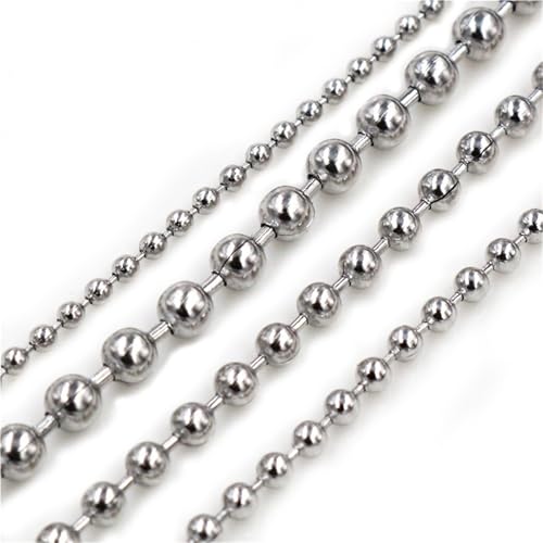 Zymjzbetic 5 Meter 1,5/2,0/2,4/3,0 mm Perlenkugel Edelstahl Kugelketten for DIY Halsketten Schmuckherstellung Zubehör für DIY-Kunsthandwerk, hängende Ornamente, Schlüss(3.0 mm) von Zymjzbetic