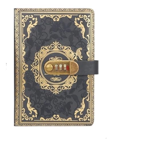 Zymjzbetic A5 Retro-Passwort-Tagebuch mit Schloss, verdicktes Handbuch, Notizblock, Briefpapier-Notizbuch für Frauen, Männer, Mädchen und Jungen(A5 Grey) von Zymjzbetic